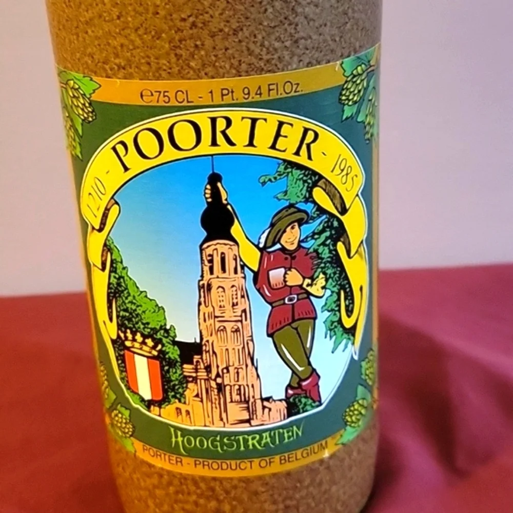 Poorter VTG Beer Bottle & Cap Hoogstraten 1 Pt 9.4 FI Oz Belgium Glazed 11 1/2
